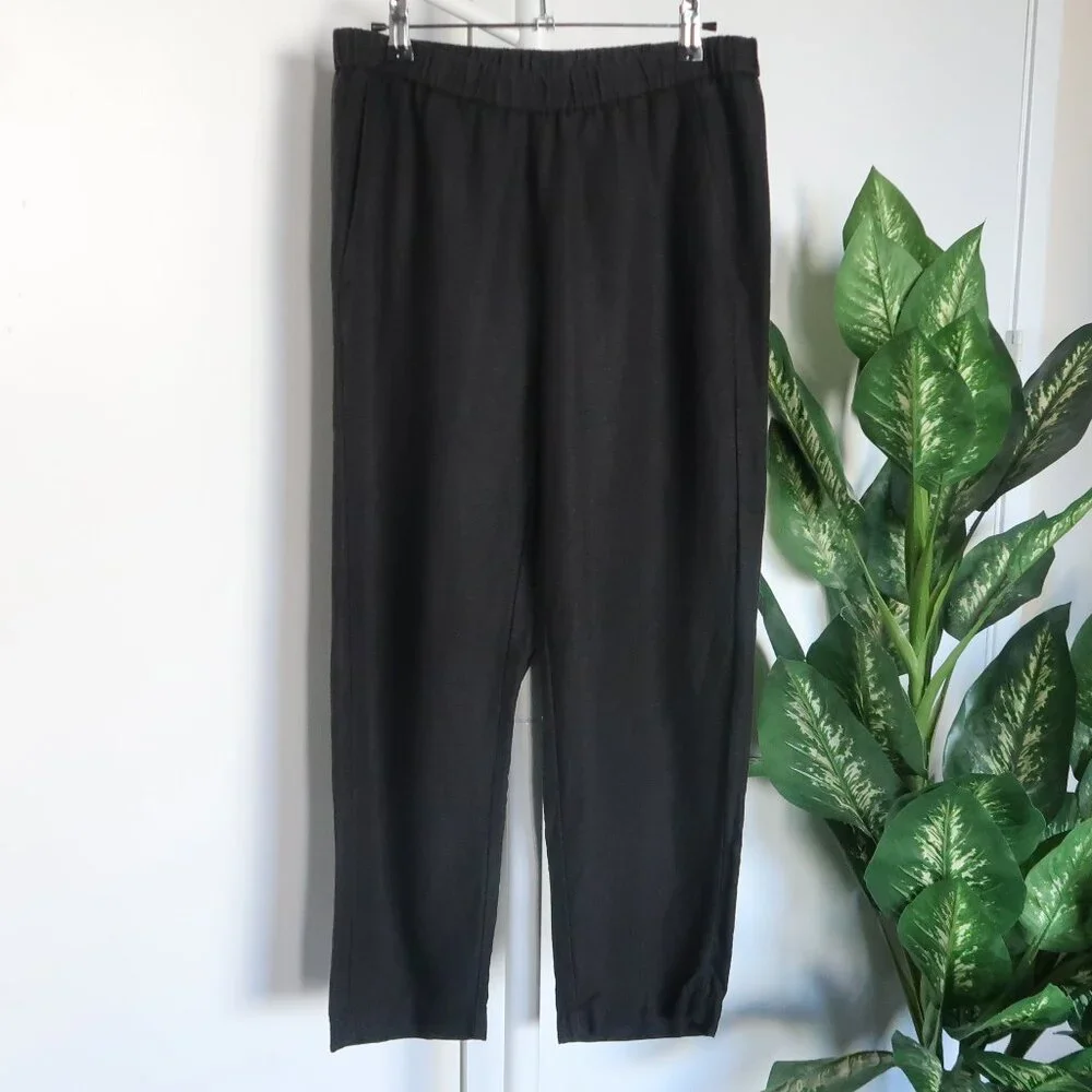 Eileen Fisher Black Lyocell Organic Linen Tapered High Waist Pull-on Pants XS - Picture 4 of 9